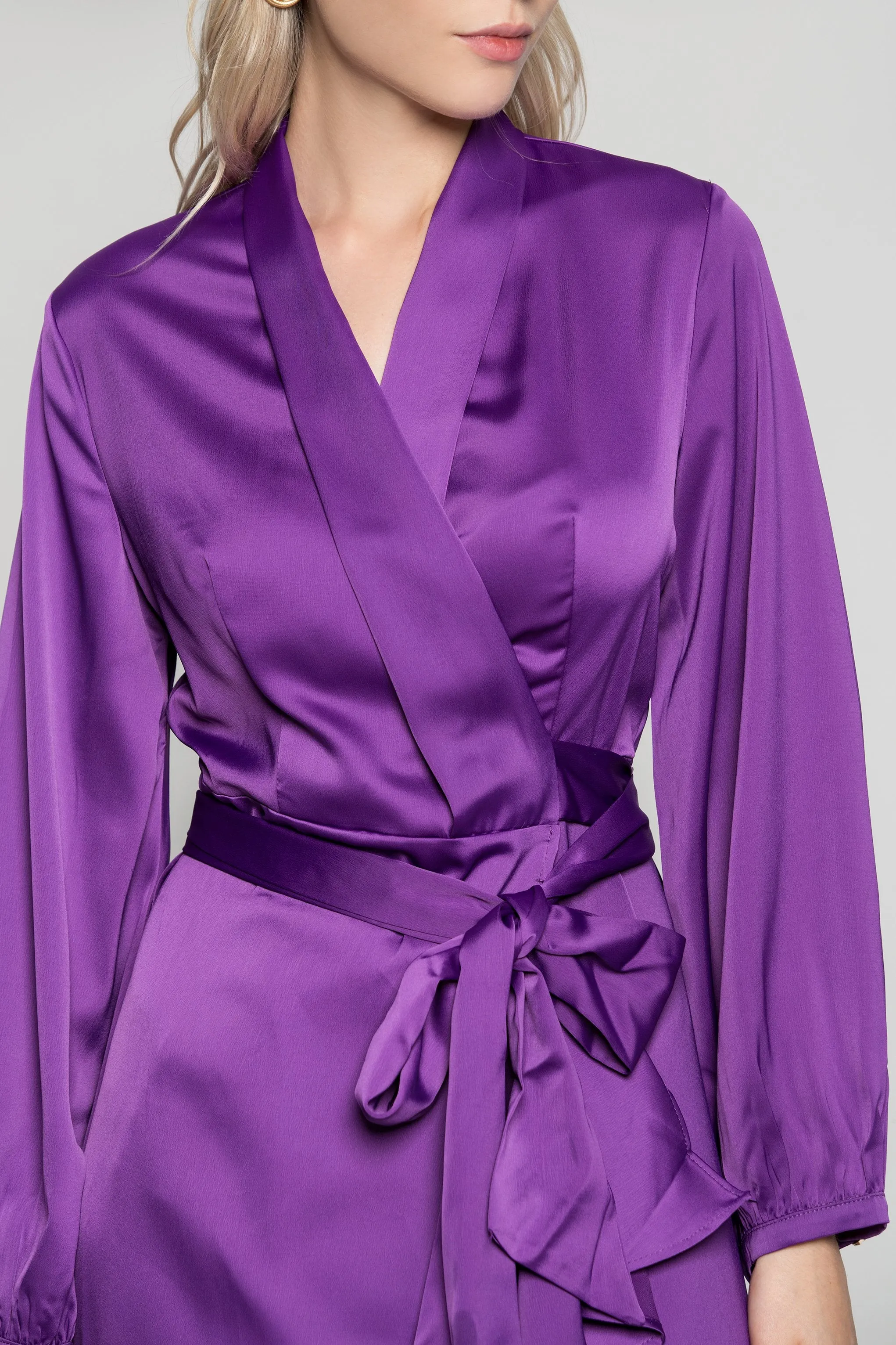 Purple Solid Wrap Around Mullet Dress