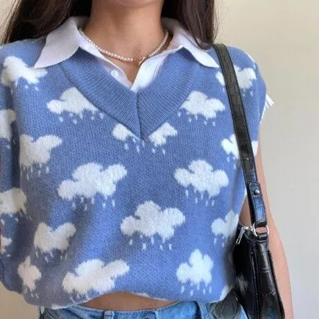 Rainy Cloud Knit Vest Women