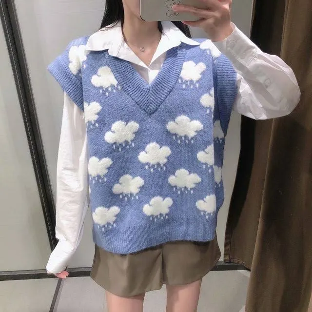 Rainy Cloud Knit Vest Women