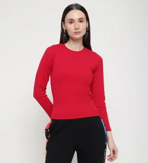 Red Rib Knit Top for Women