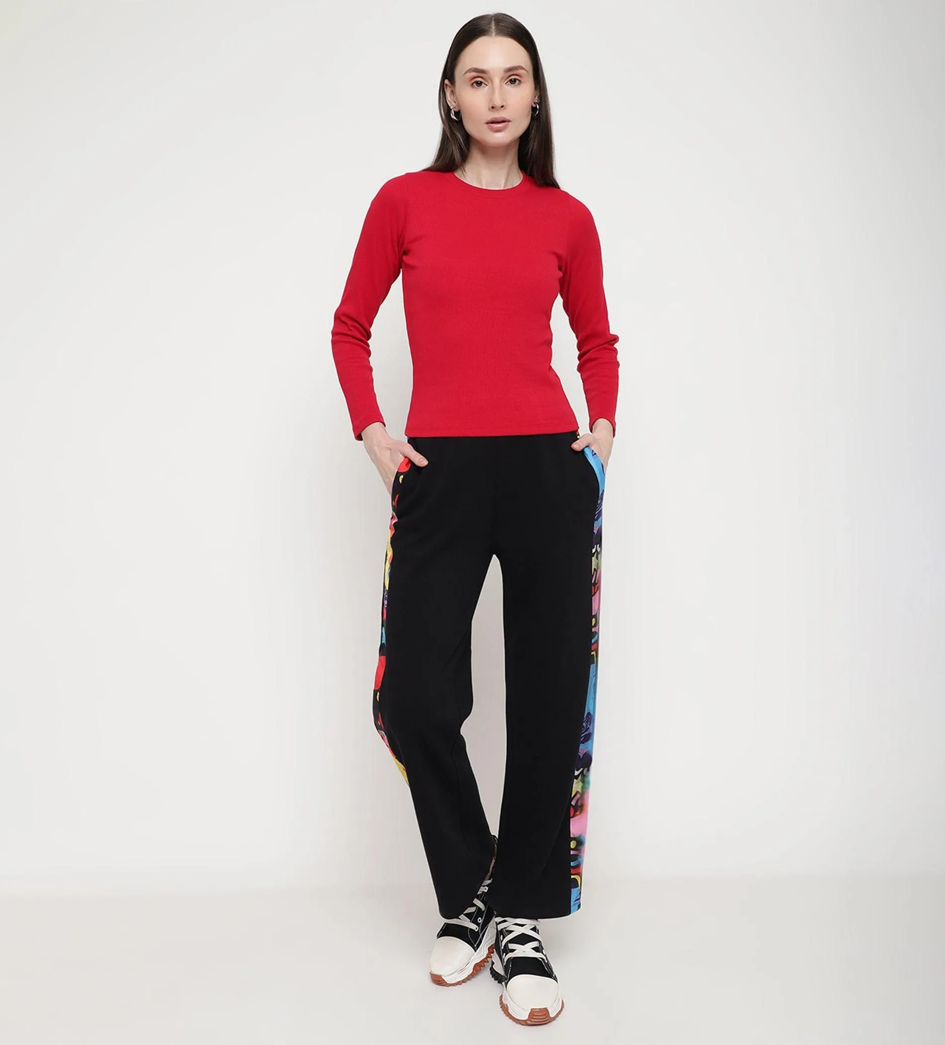 Red Rib Knit Top for Women