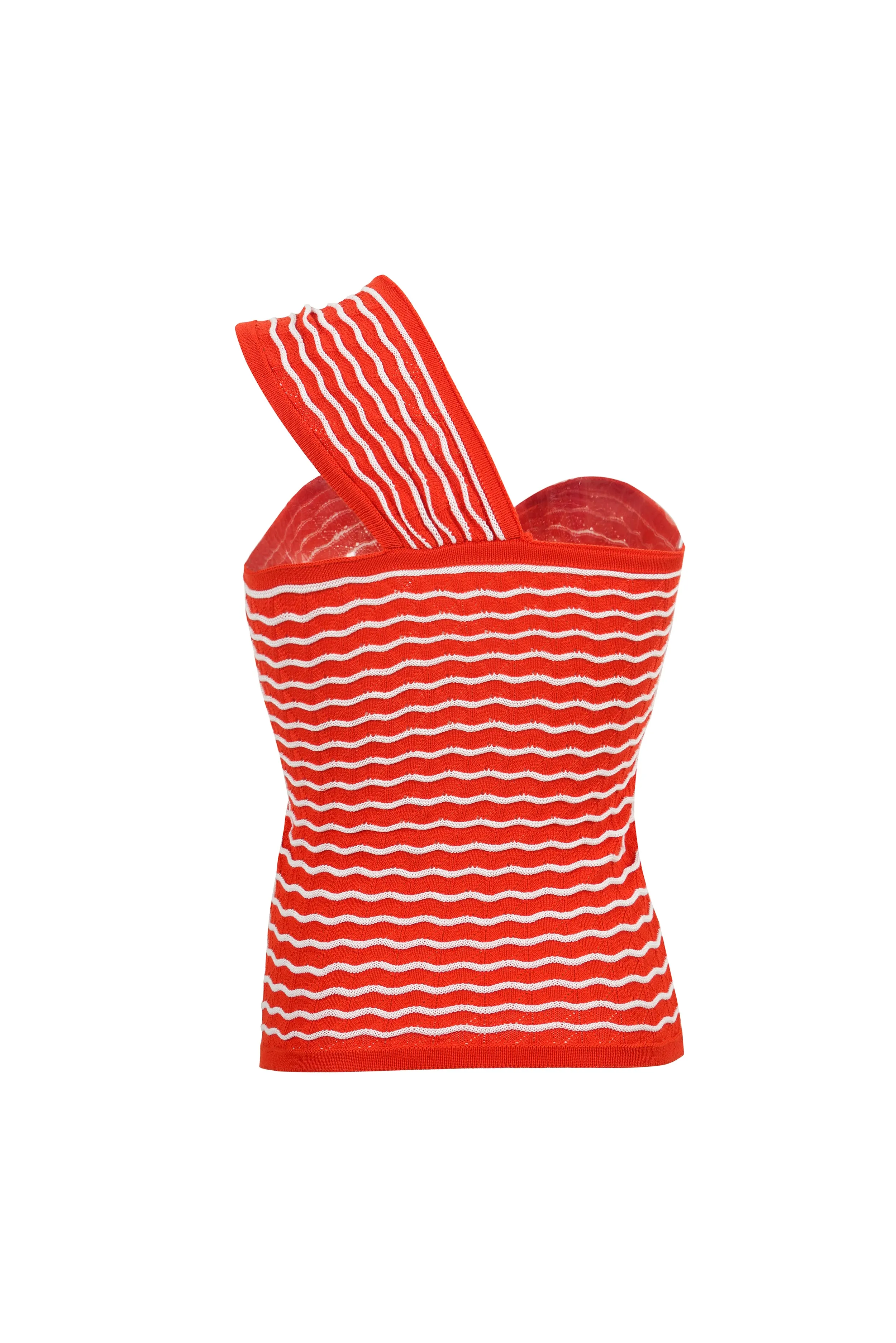 Red Striped One Shoulder Knit Crop Top