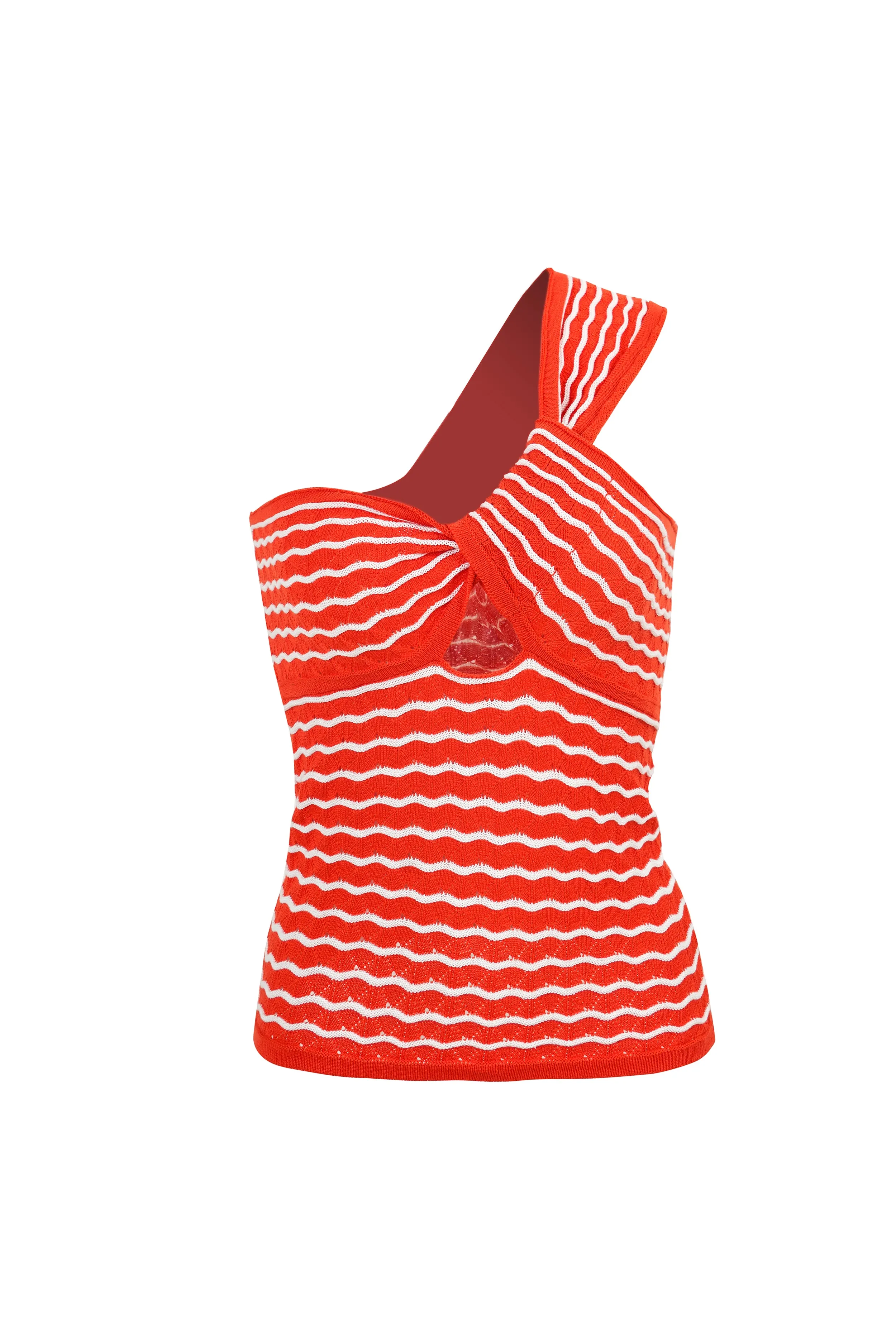 Red Striped One Shoulder Knit Crop Top