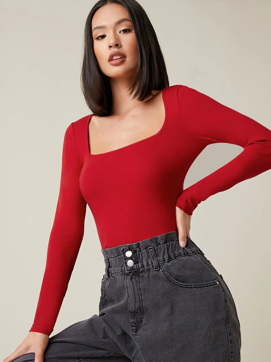 Scarlet Square-Neck Knit Top