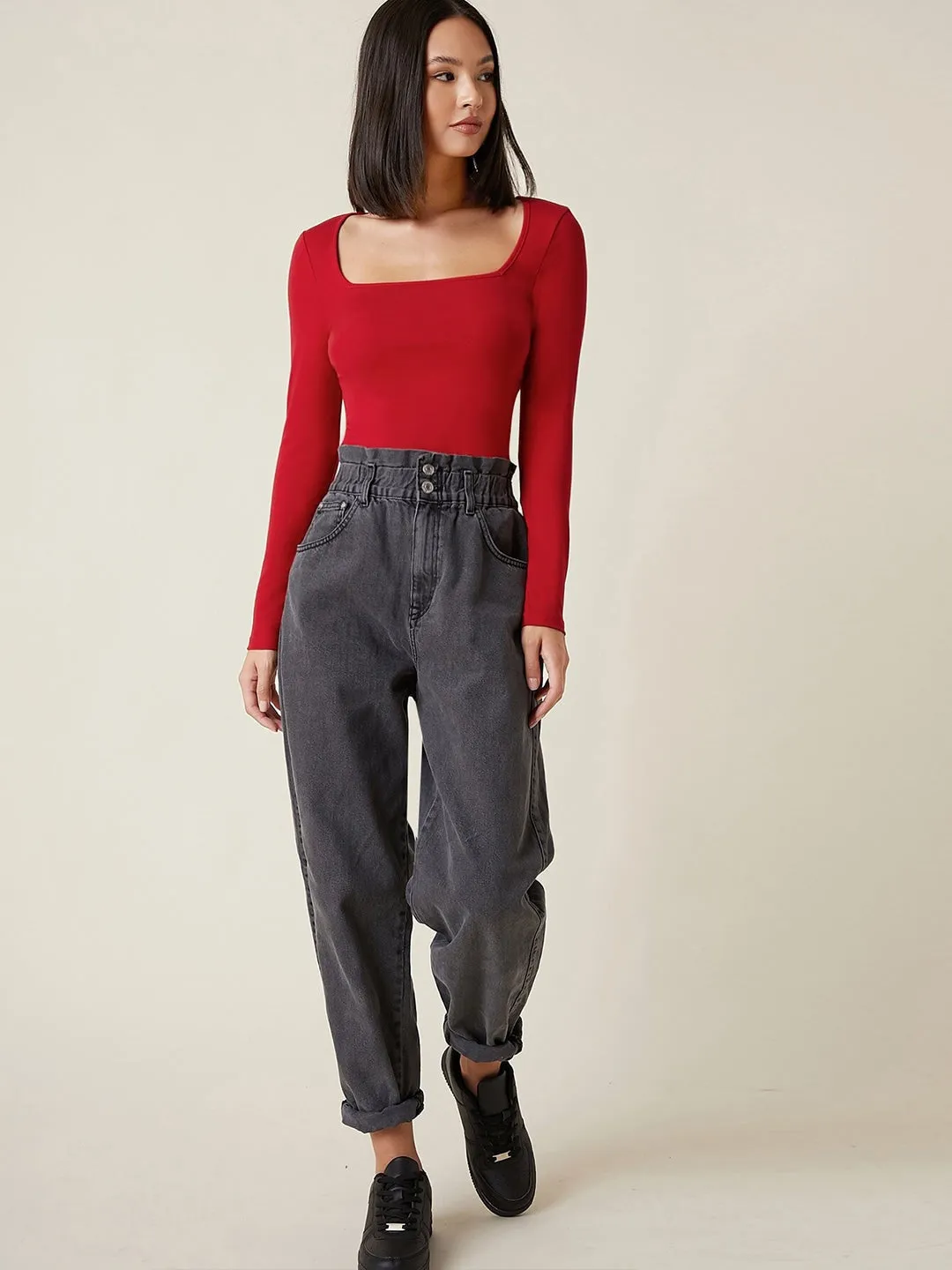 Scarlet Square-Neck Knit Top