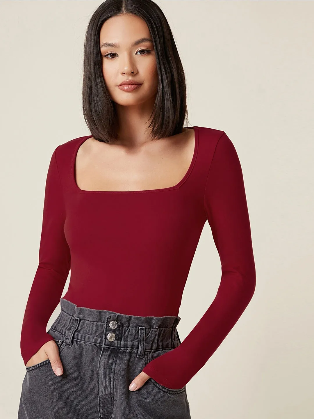 Scarlet Square-Neck Knit Top