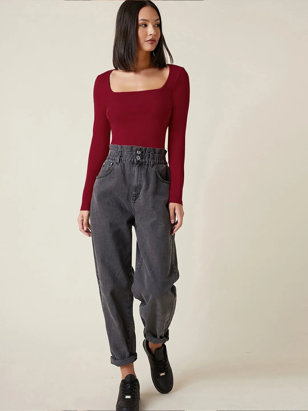 Scarlet Square-Neck Knit Top