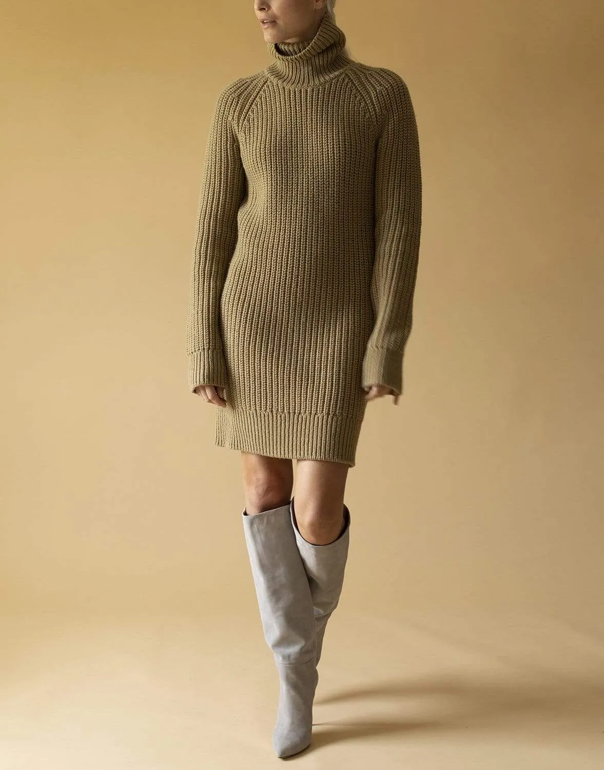 Shaker Turtleneck Dress - Barley