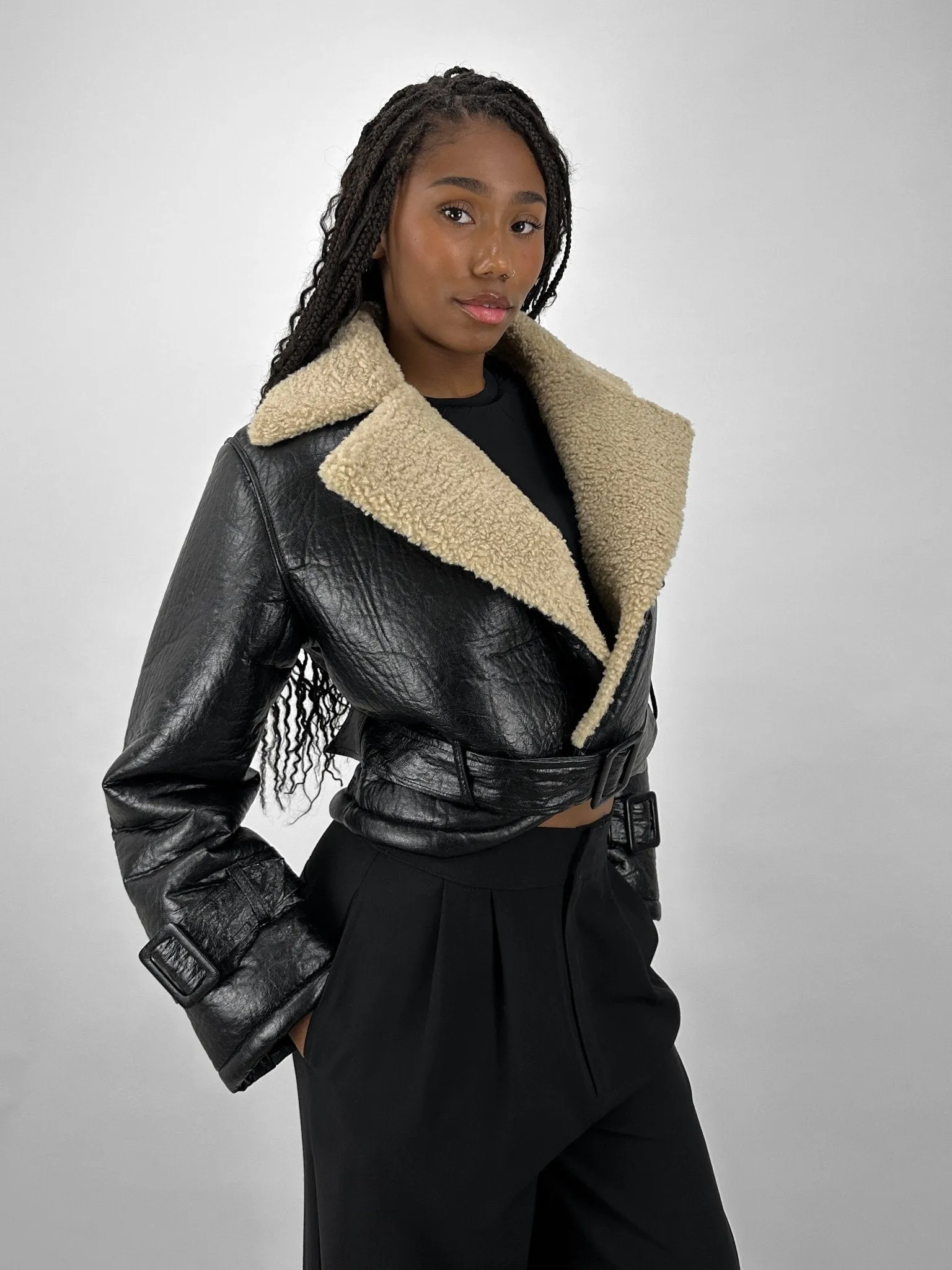 Sherpa Lined Leather Moto Jacket