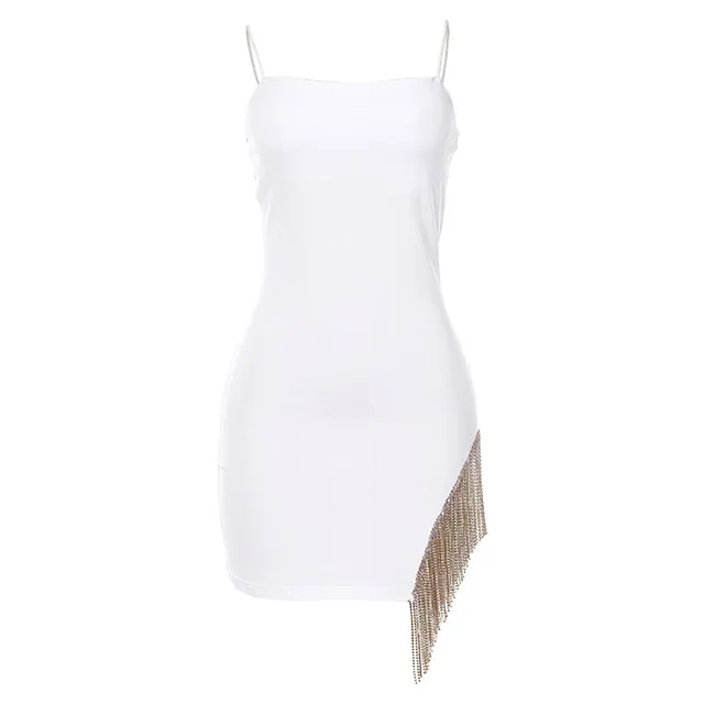 Side Tassel Spaghetti Strap Women Mini Dress