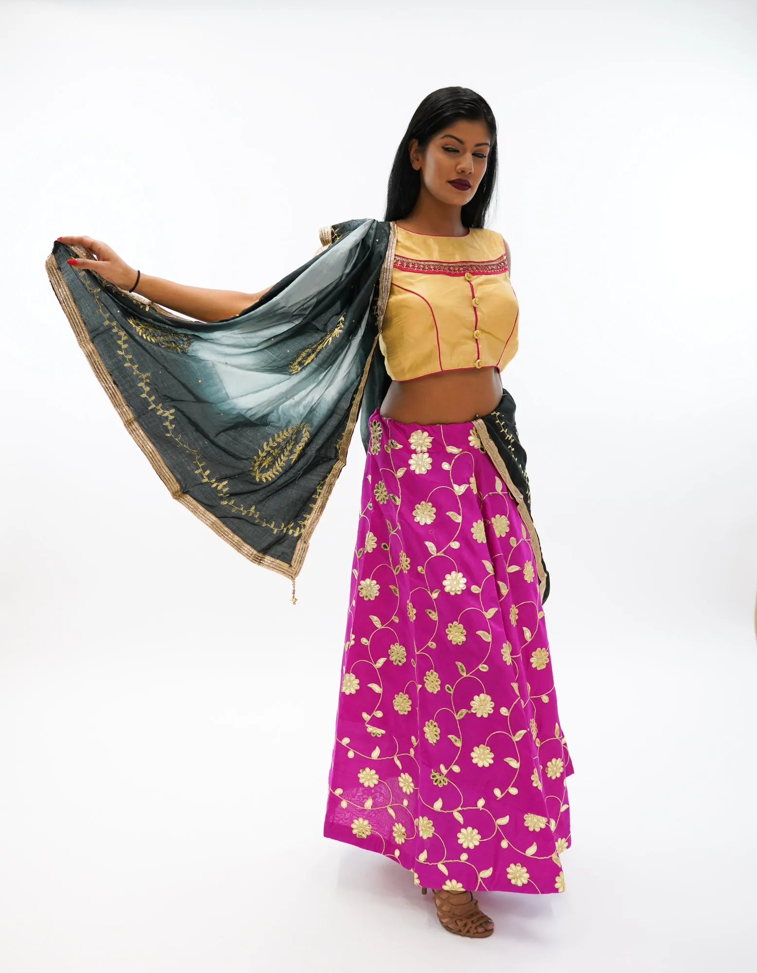 Silk Fuchsia Pink Gotta Patti Work Lehenga Skirt