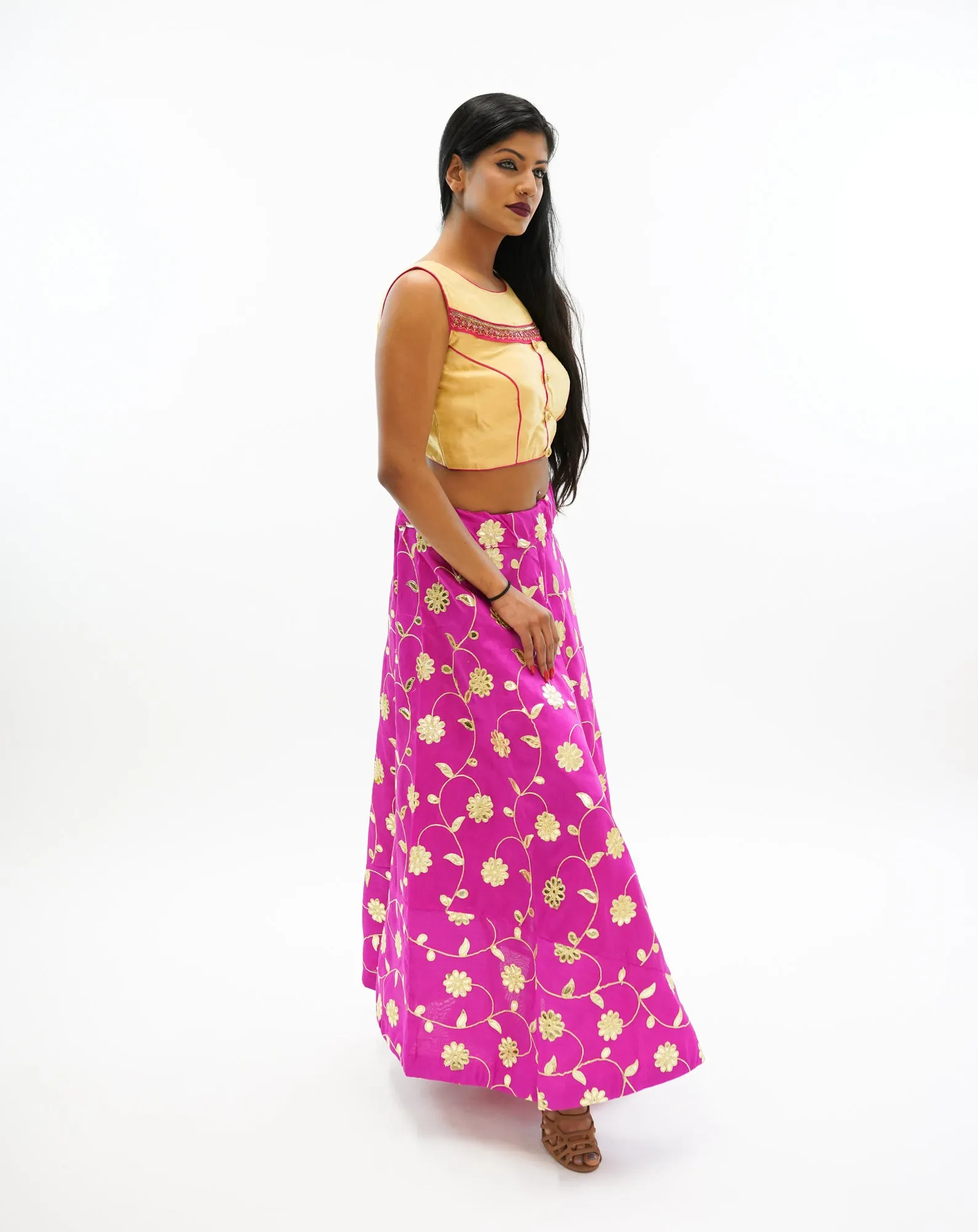 Silk Fuchsia Pink Gotta Patti Work Lehenga Skirt
