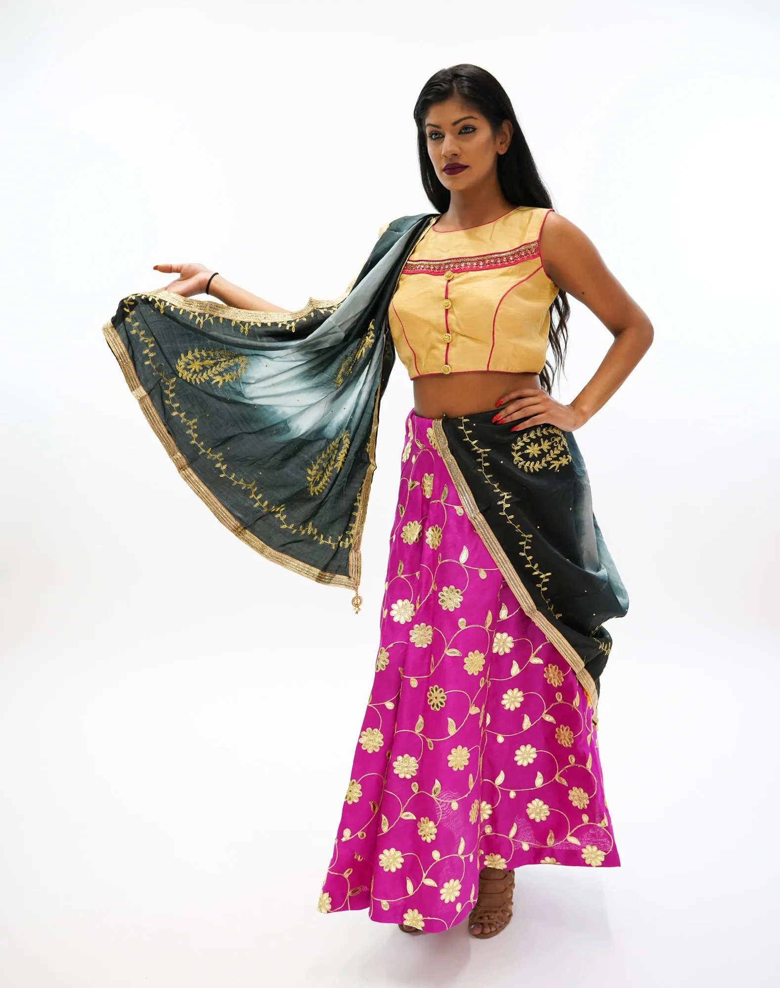 Silk Fuchsia Pink Gotta Patti Work Lehenga Skirt