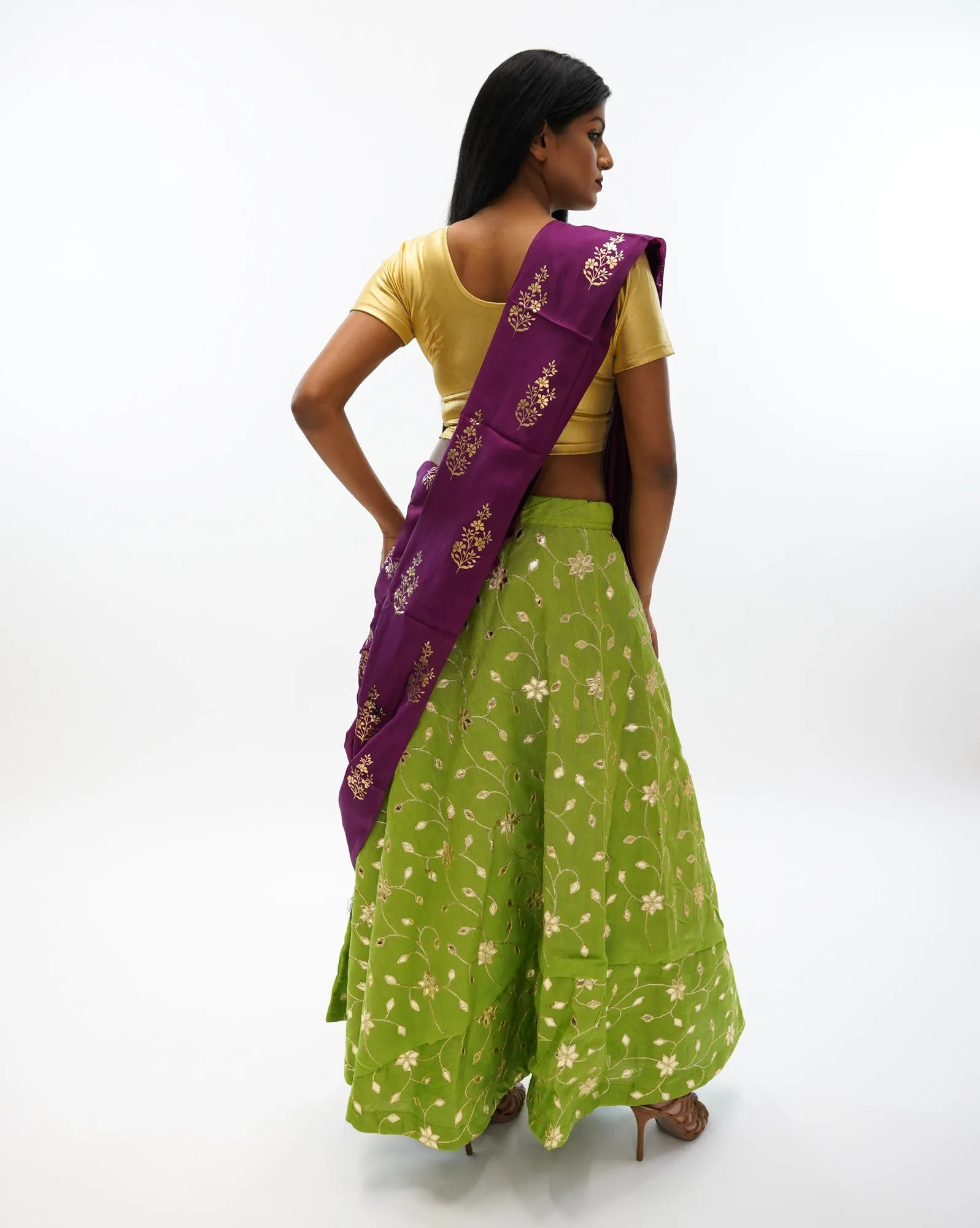 Silk Gotta Patti Work Light Olive Green Lehenga Skirt