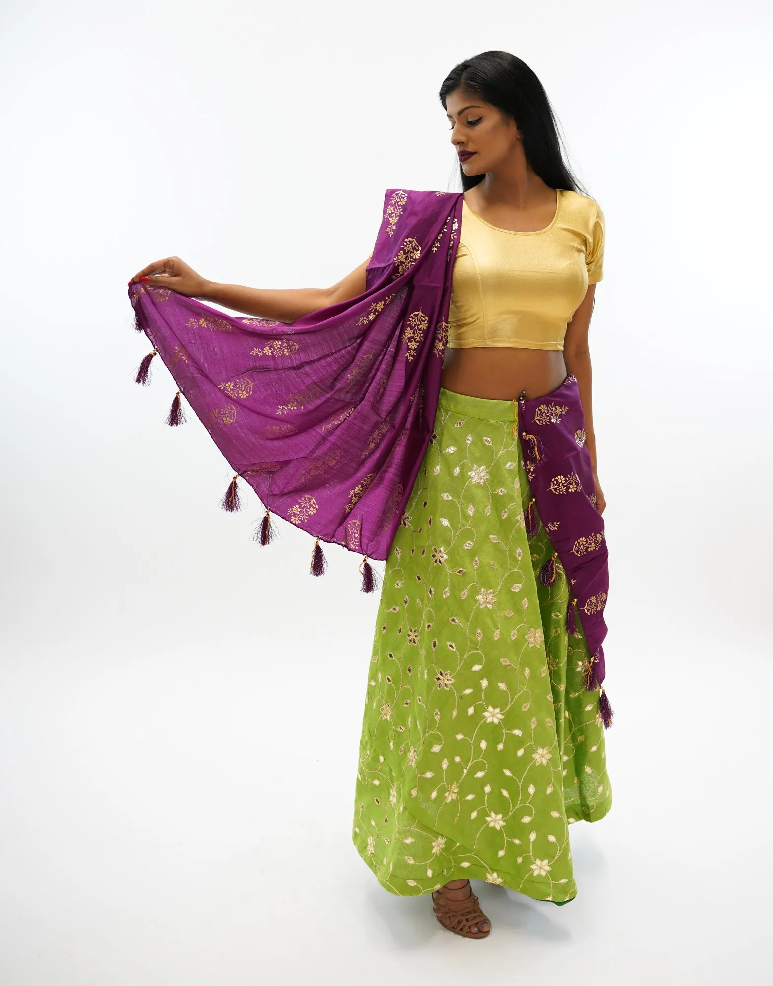 Silk Gotta Patti Work Light Olive Green Lehenga Skirt