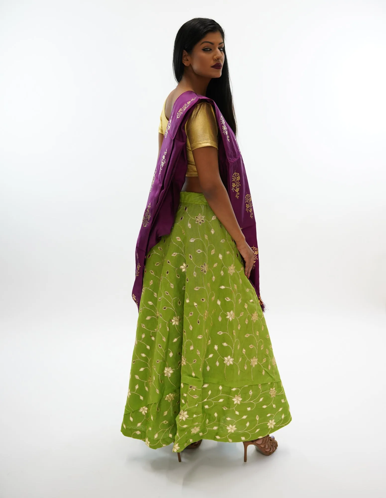 Silk Gotta Patti Work Light Olive Green Lehenga Skirt