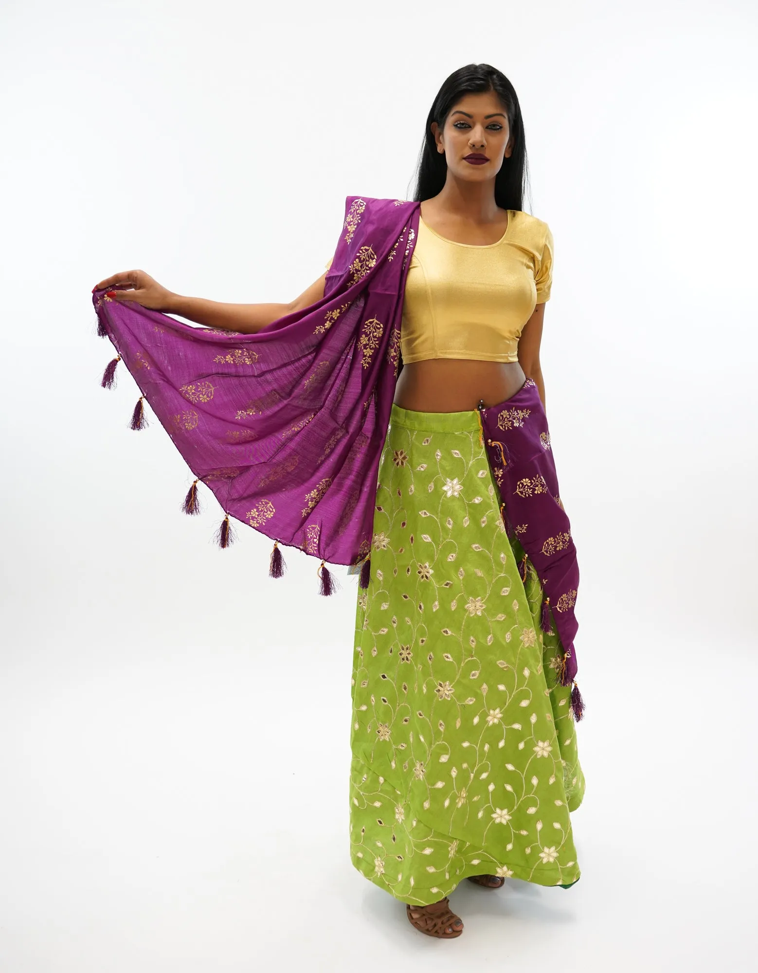 Silk Gotta Patti Work Light Olive Green Lehenga Skirt