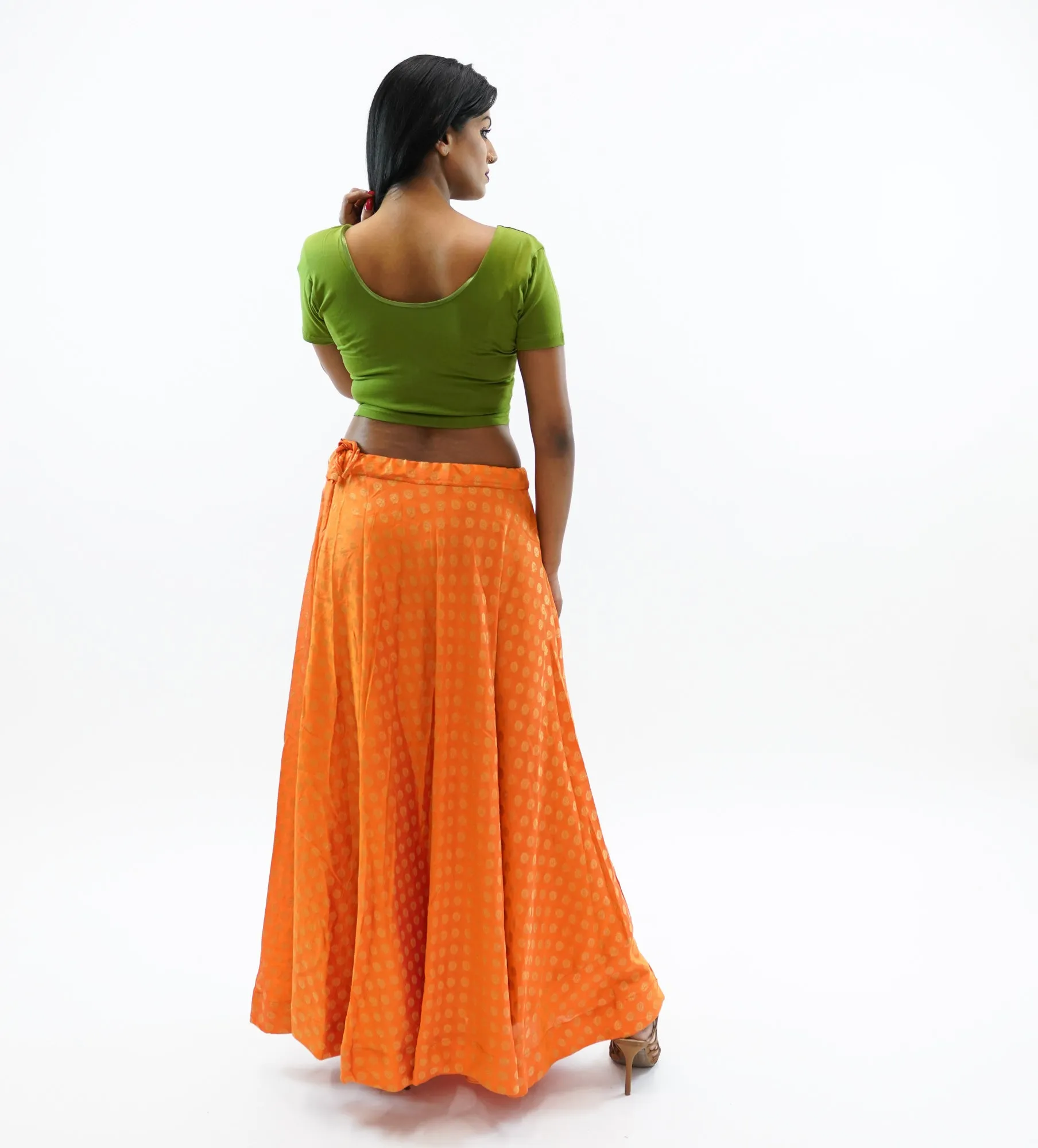 Silk Papaya Orange Brocade Lehenga Skirt