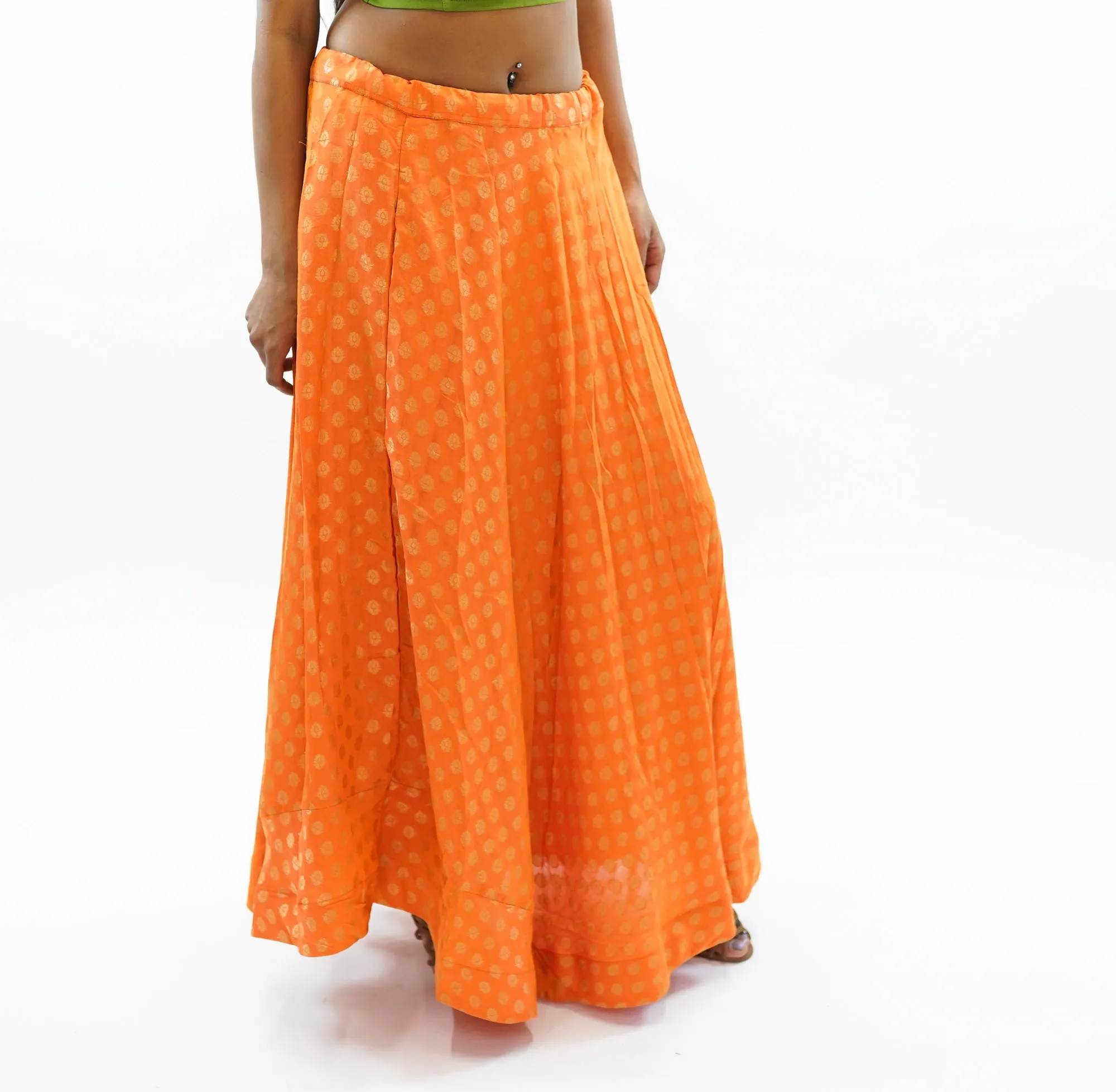 Silk Papaya Orange Brocade Lehenga Skirt