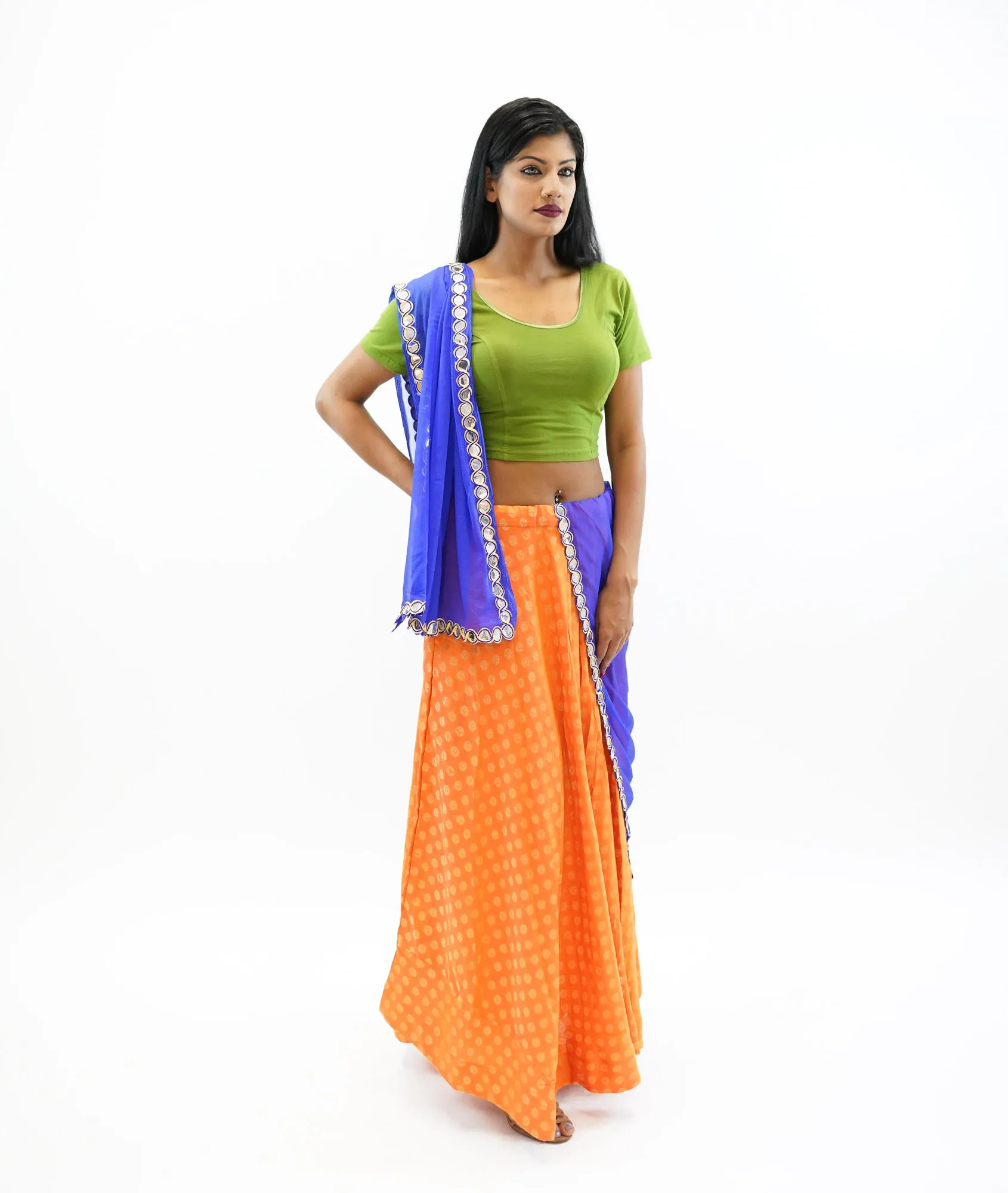 Silk Papaya Orange Brocade Lehenga Skirt