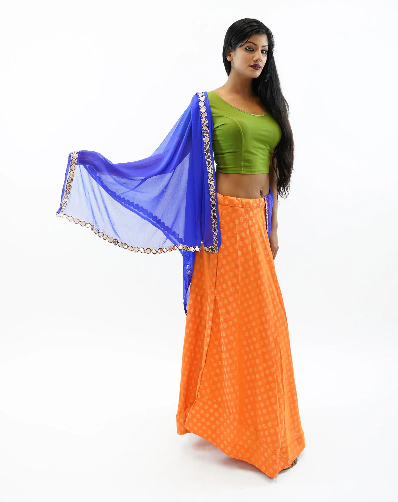 Silk Papaya Orange Brocade Lehenga Skirt