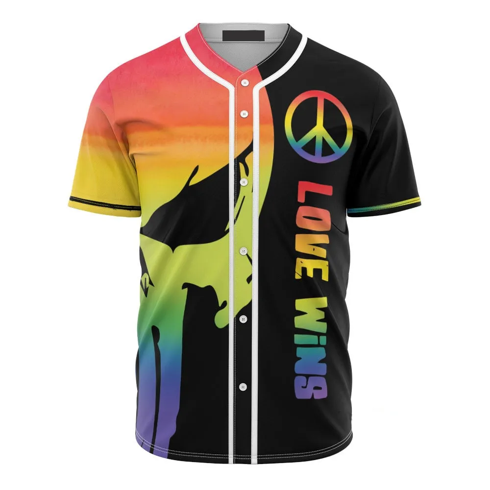 Skull LGBT Pride Love Wins Rainbow Skull Baseball Jersey Shirt, Perfect Gift for LGBT