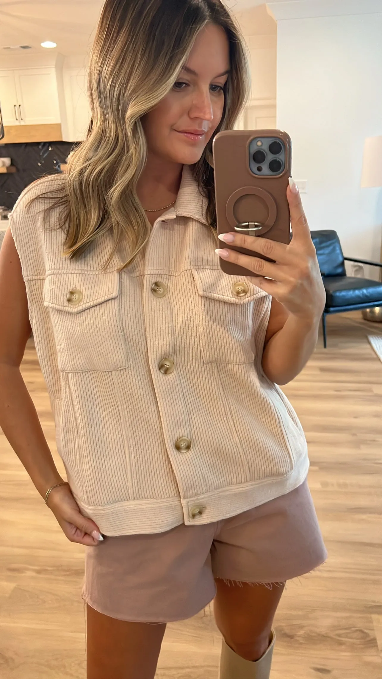 Sleeveless Knit Jacket, Cream