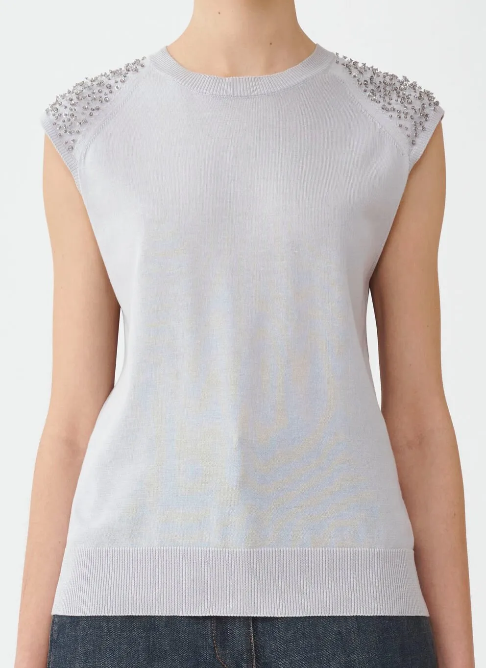 SLEEVELESS KNIT TOP W SEQUIN & BEADED INSET