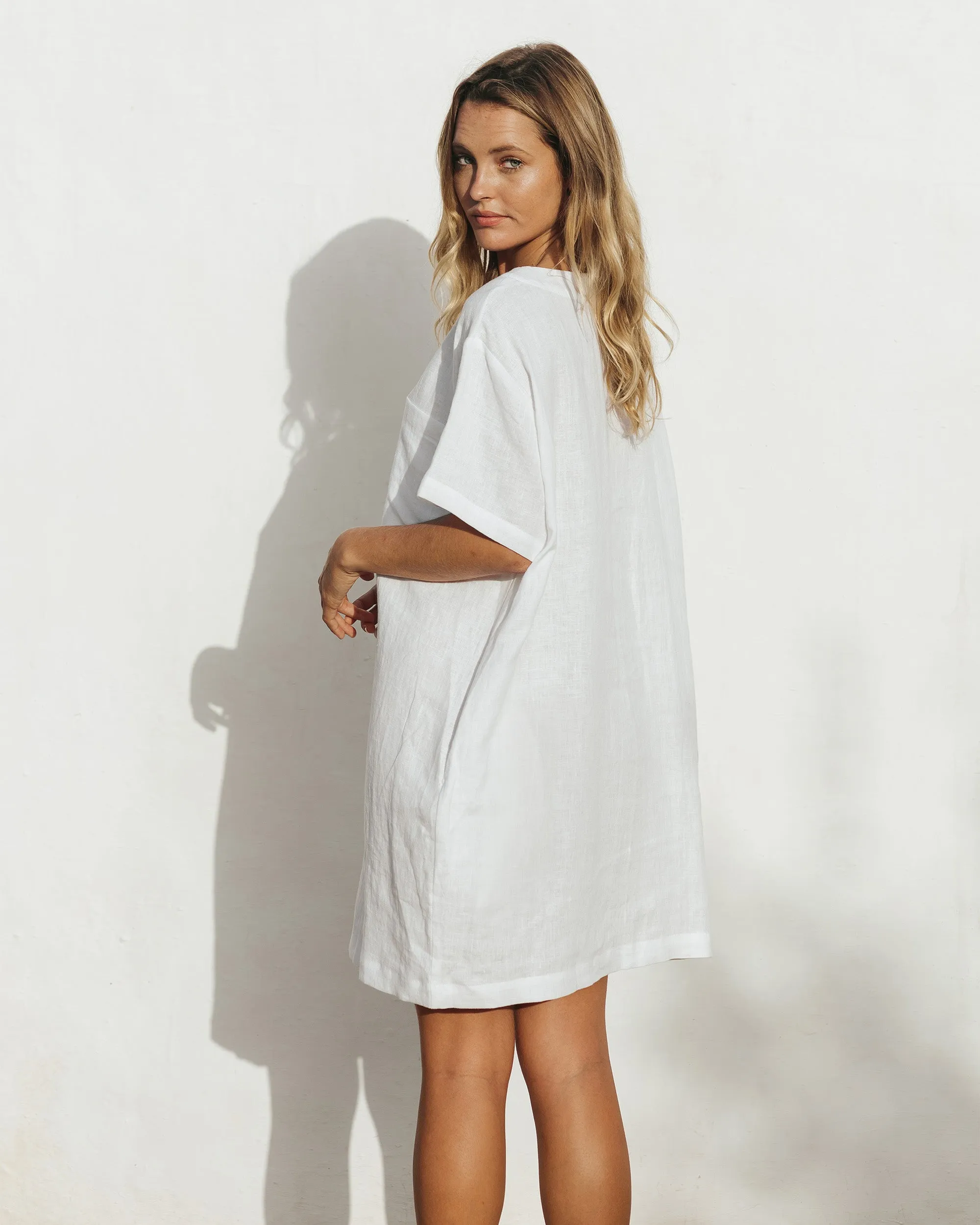 T-shirt linen dress MIJAS in White