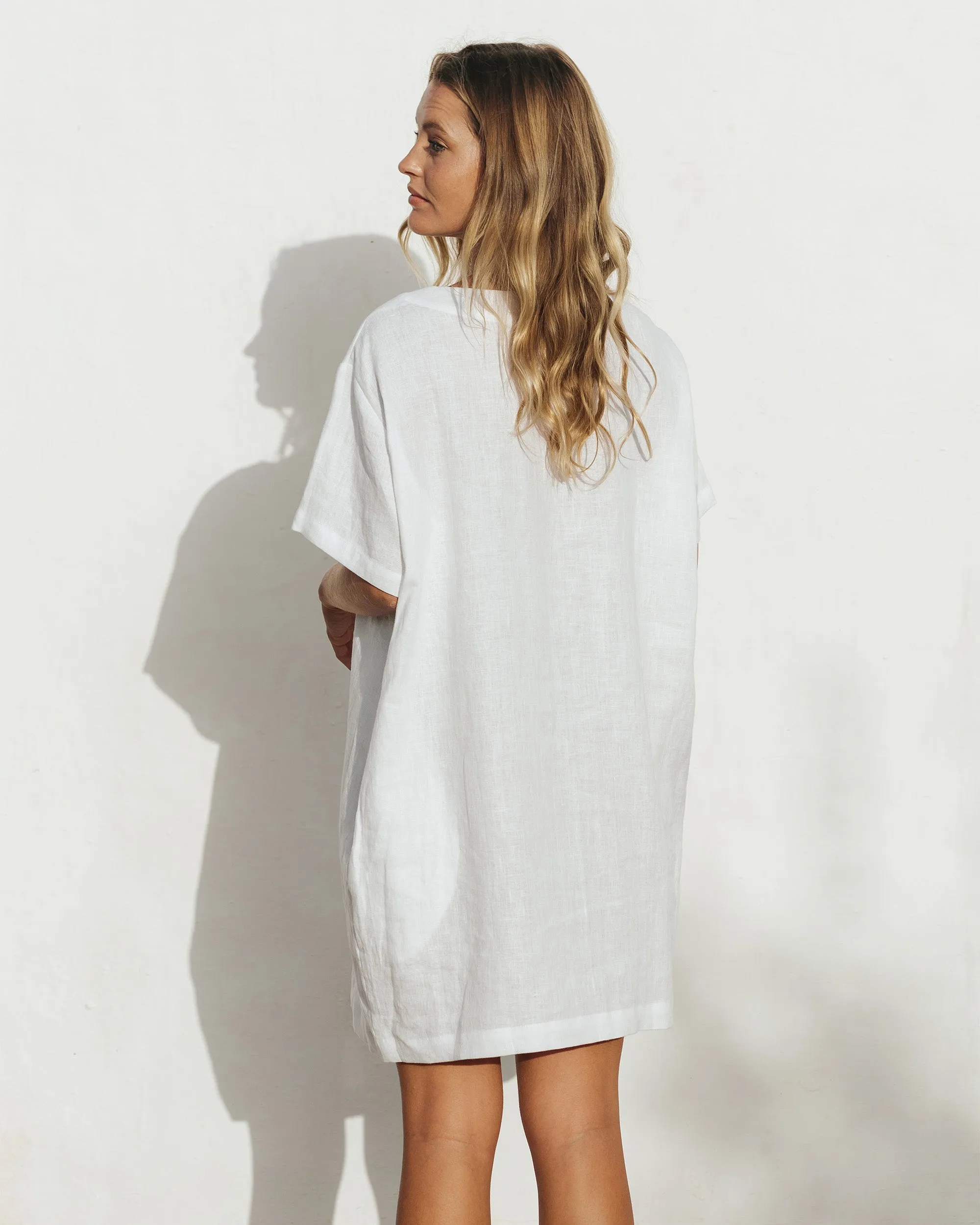 T-shirt linen dress MIJAS in White