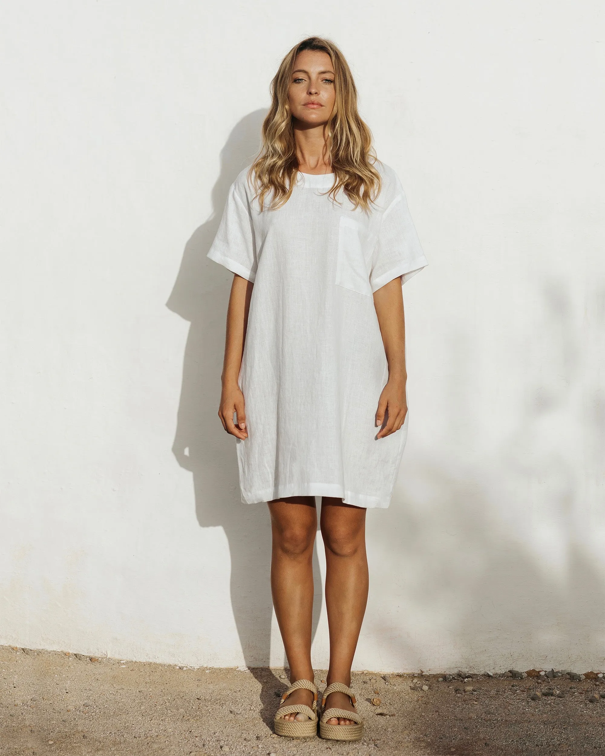 T-shirt linen dress MIJAS in White