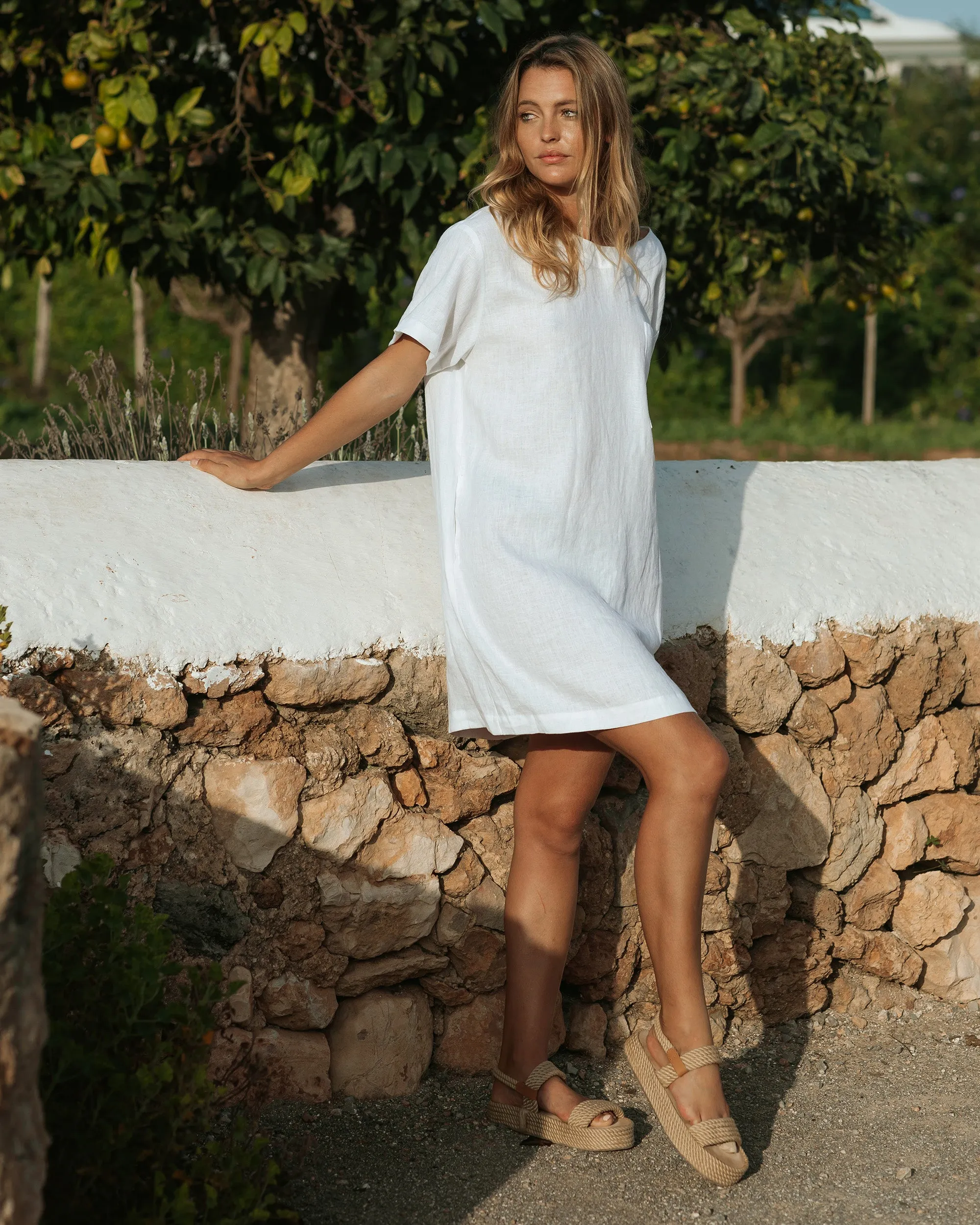 T-shirt linen dress MIJAS in White
