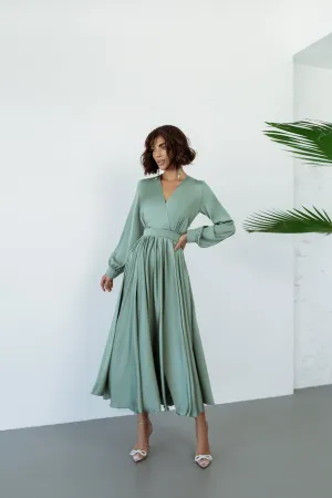 Tiffany-Blue Puff Sleeve Wrap Dress