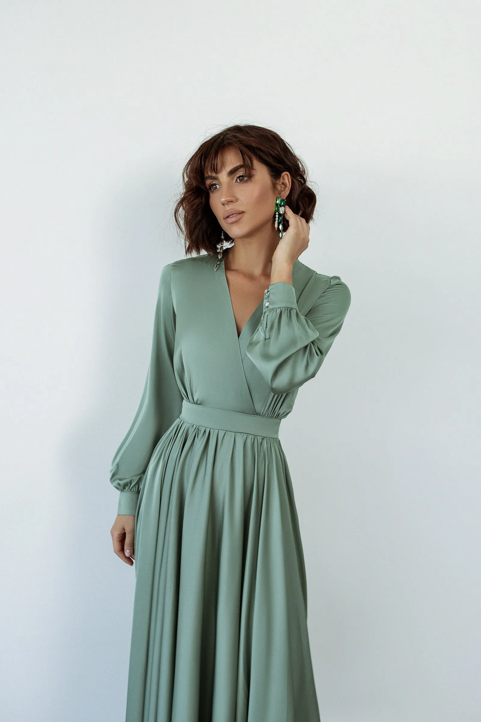 Tiffany-Blue Puff Sleeve Wrap Dress