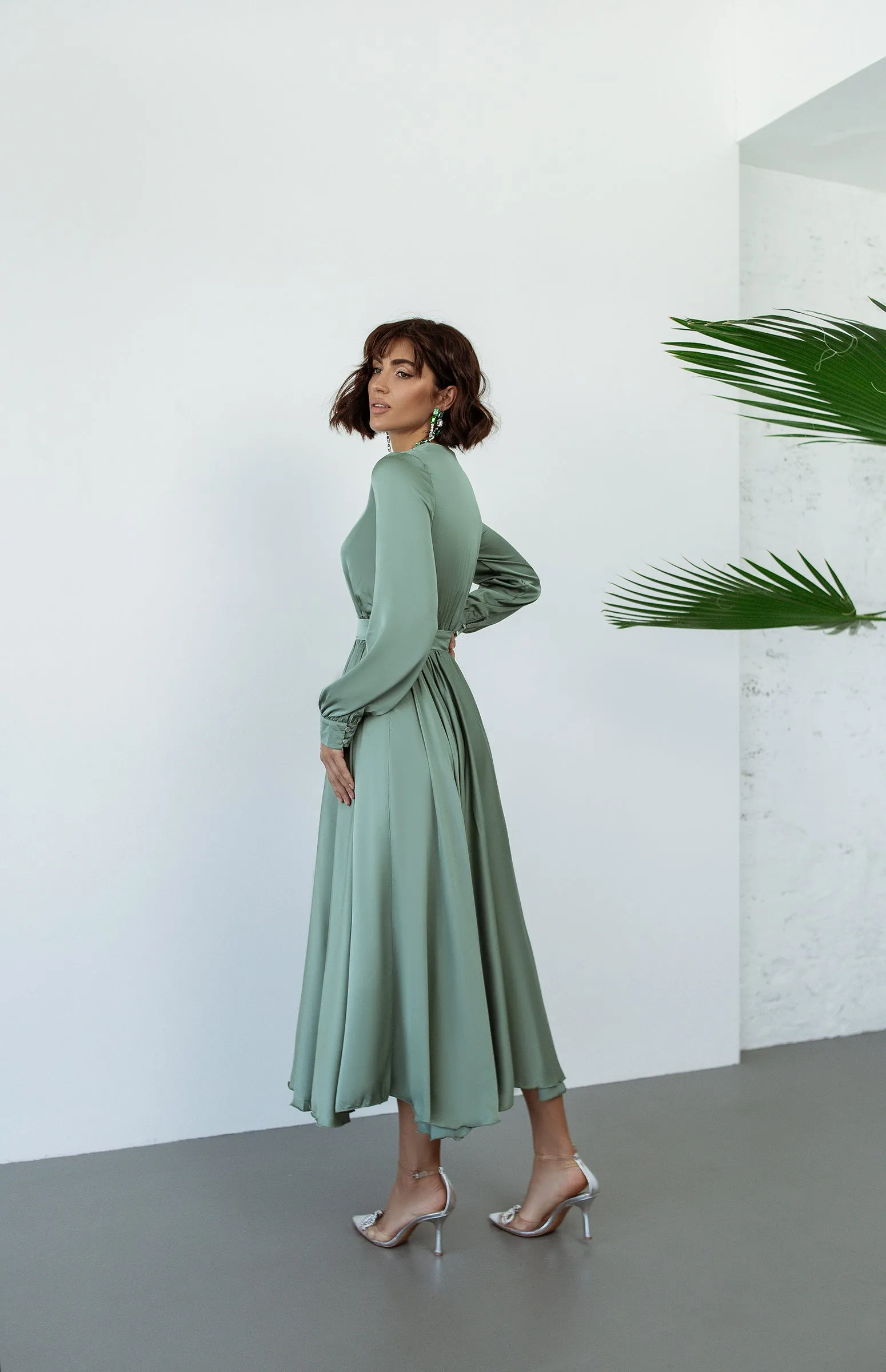Tiffany-Blue Puff Sleeve Wrap Dress