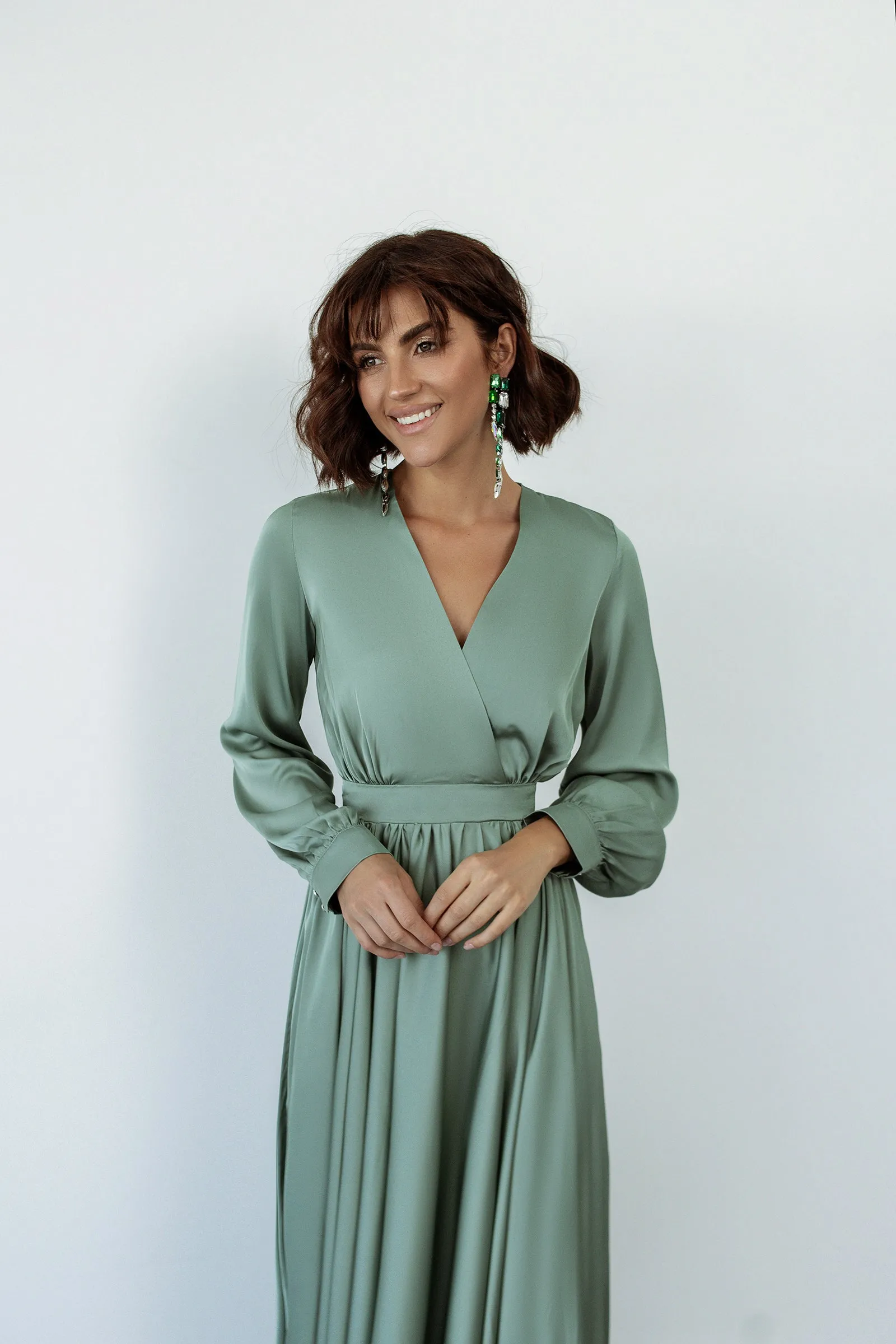 Tiffany-Blue Puff Sleeve Wrap Dress
