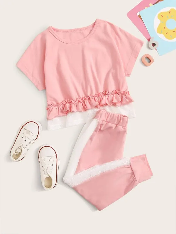 Toddler Girls Frill Trim Tee & Sweatpants