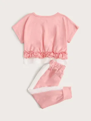Toddler Girls Frill Trim Tee & Sweatpants