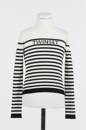 Twinset White/Black Crew Neck Sweater