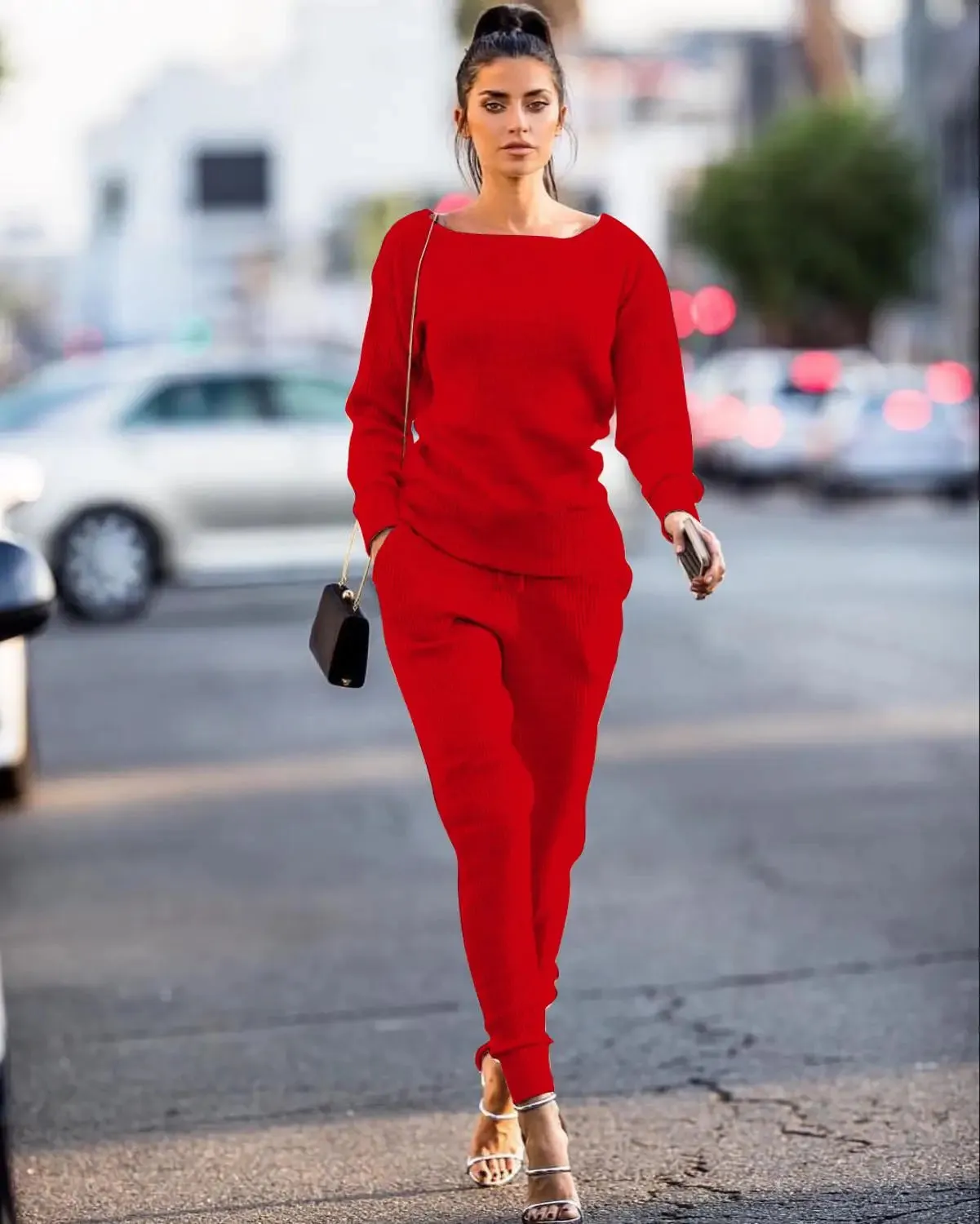 Two-Piece Knitted Sweater and Pants Set – Long Sleeve Women's Suit