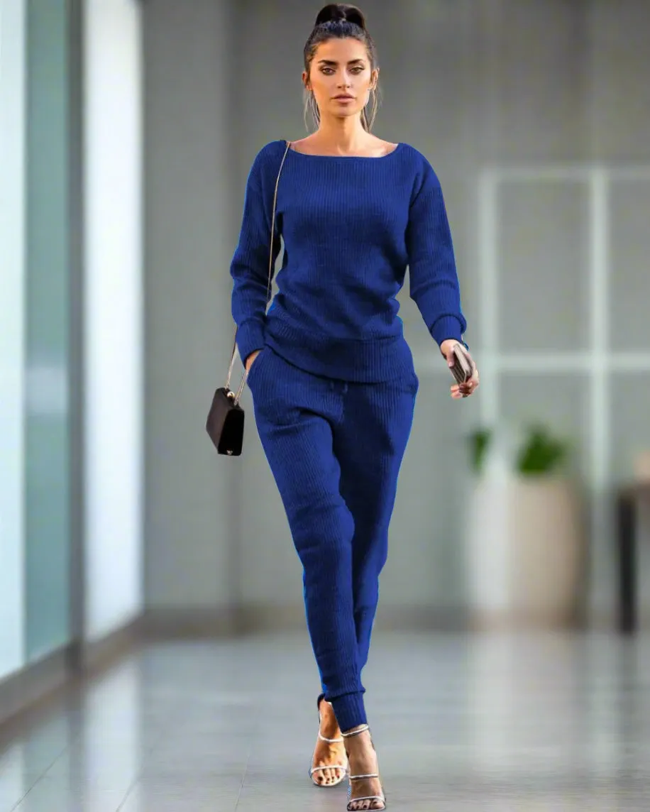 Two-Piece Knitted Sweater and Pants Set – Long Sleeve Women's Suit