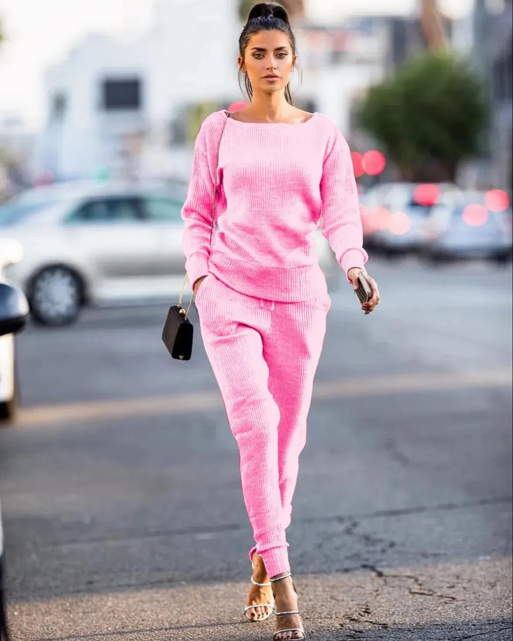 Two-Piece Knitted Sweater and Pants Set – Long Sleeve Women's Suit
