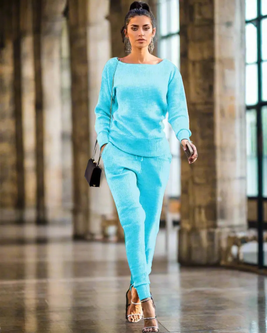 Two-Piece Knitted Sweater and Pants Set – Long Sleeve Women's Suit