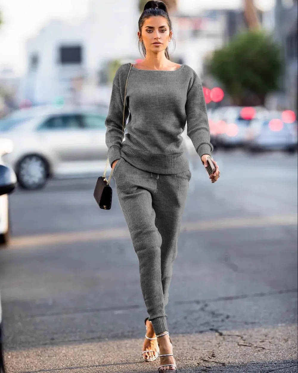 Two-Piece Knitted Sweater and Pants Set – Long Sleeve Women's Suit