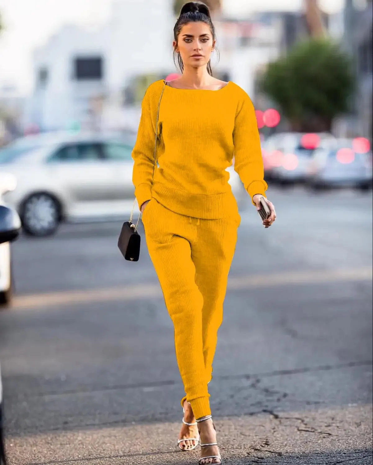 Two-Piece Knitted Sweater and Pants Set – Long Sleeve Women's Suit