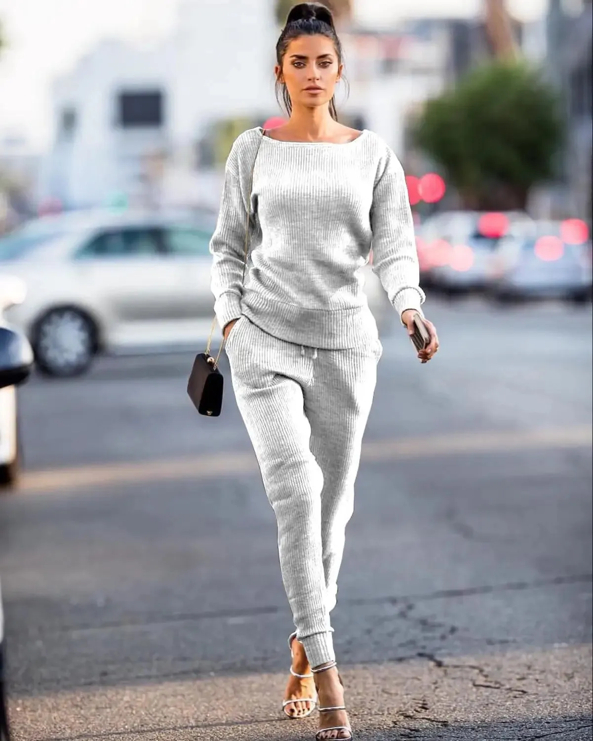 Two-Piece Knitted Sweater and Pants Set – Long Sleeve Women's Suit