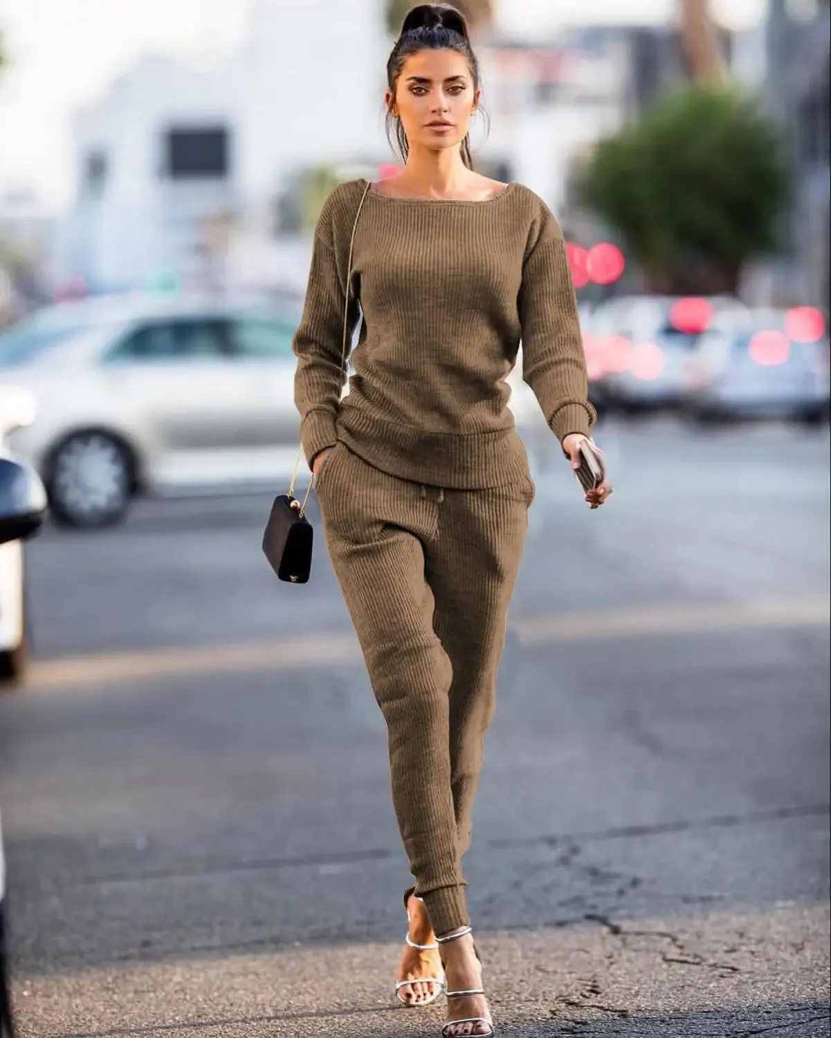 Two-Piece Knitted Sweater and Pants Set – Long Sleeve Women's Suit
