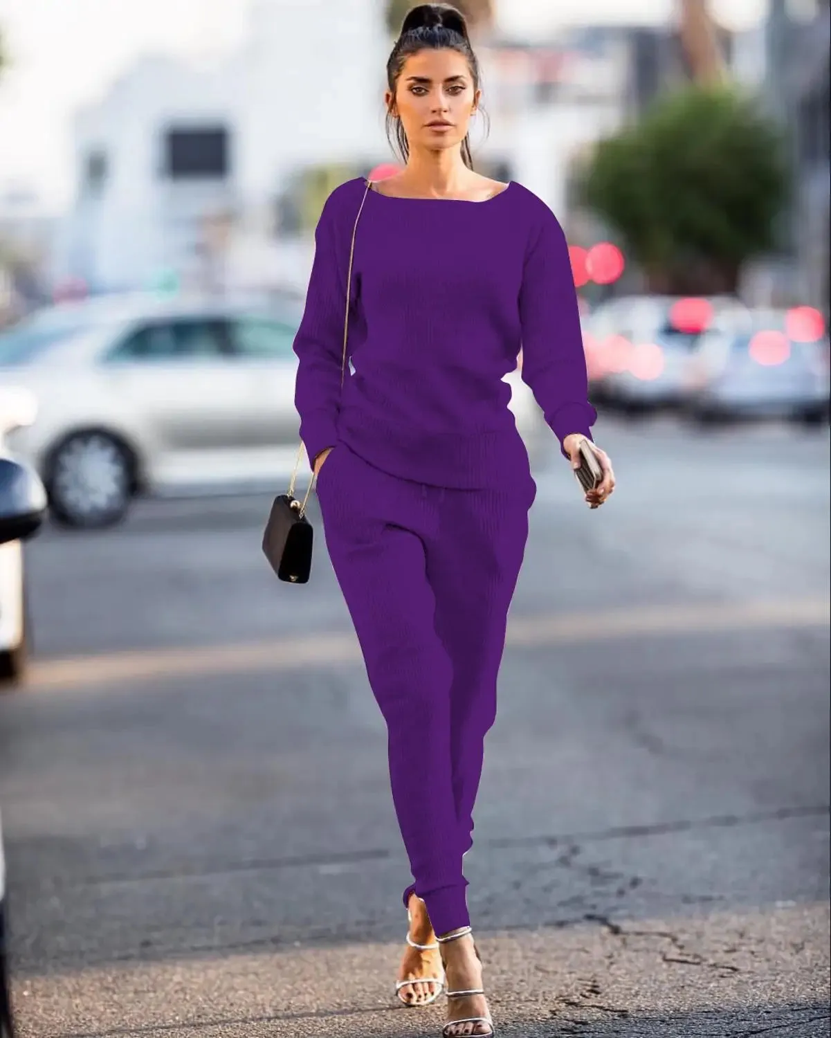 Two-Piece Knitted Sweater and Pants Set – Long Sleeve Women's Suit