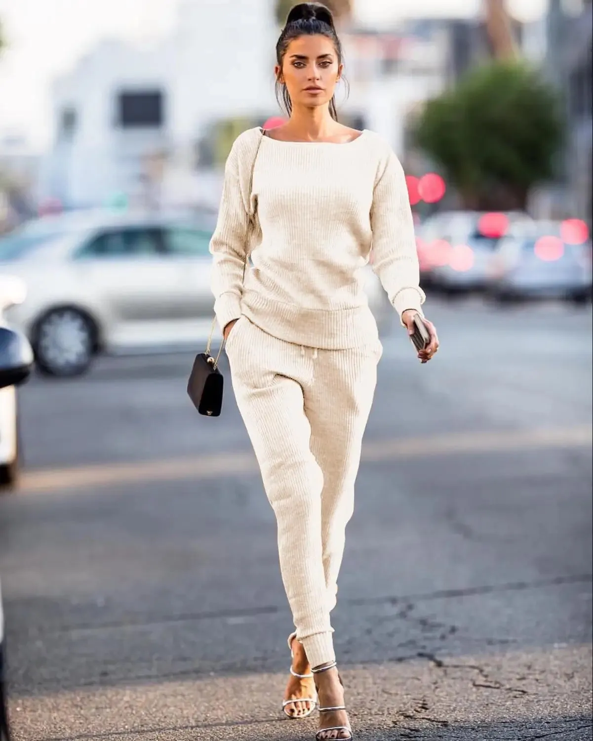 Two-Piece Knitted Sweater and Pants Set – Long Sleeve Women's Suit