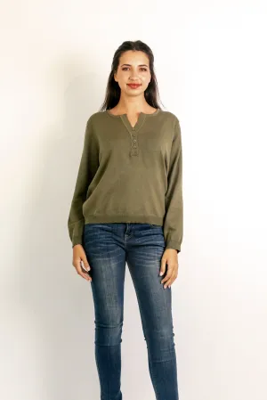 V neck - with button detail - Green